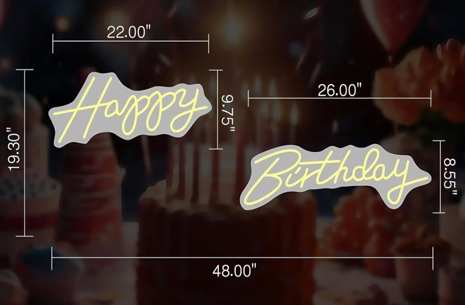 Neon Happy Birthday Sign Full Length: 48 inches